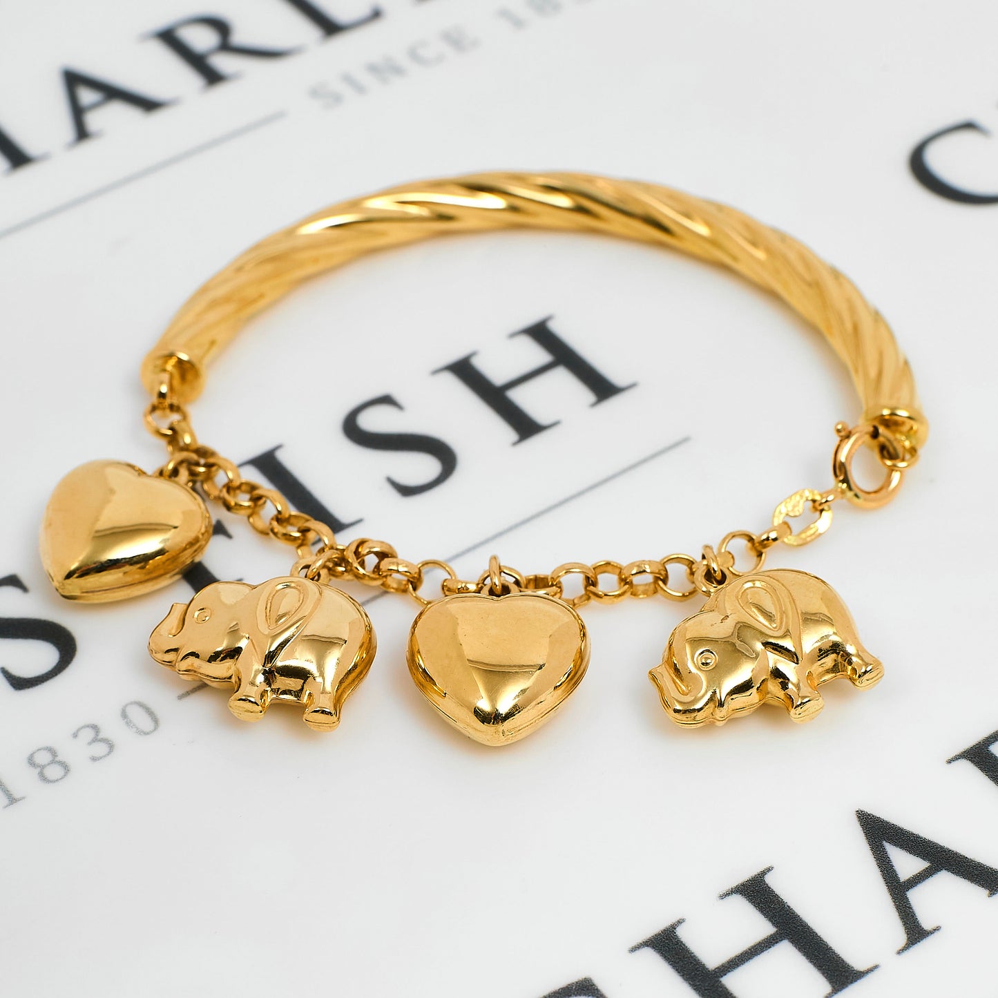 Pre-Owned 18ct Gold Bangle & 4 Charm Bracelet