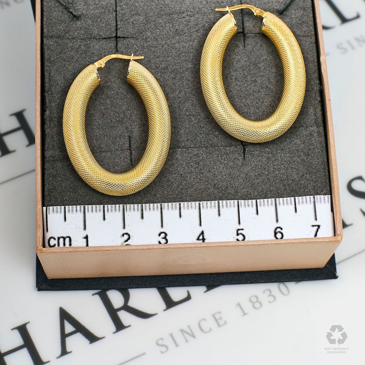 Pre-Owned 18ct Gold Oval Guilloche Creole Hoop Earrings