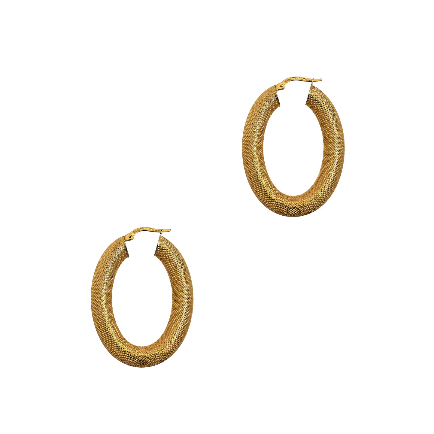Pre-Owned 18ct Gold Oval Guilloche Creole Hoop Earrings
