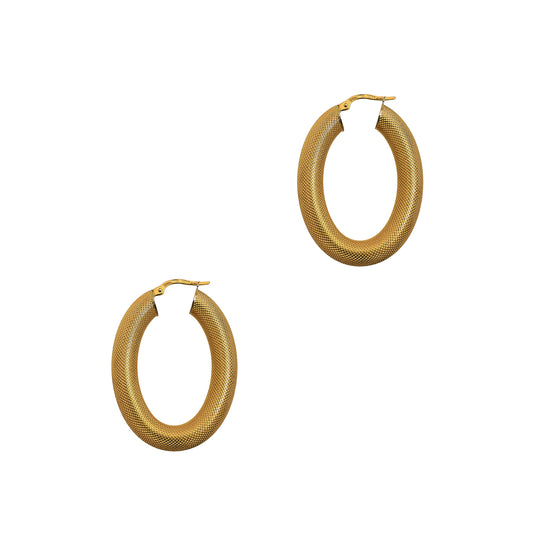 Pre-Owned 18ct Gold Oval Guilloche Creole Hoop Earrings