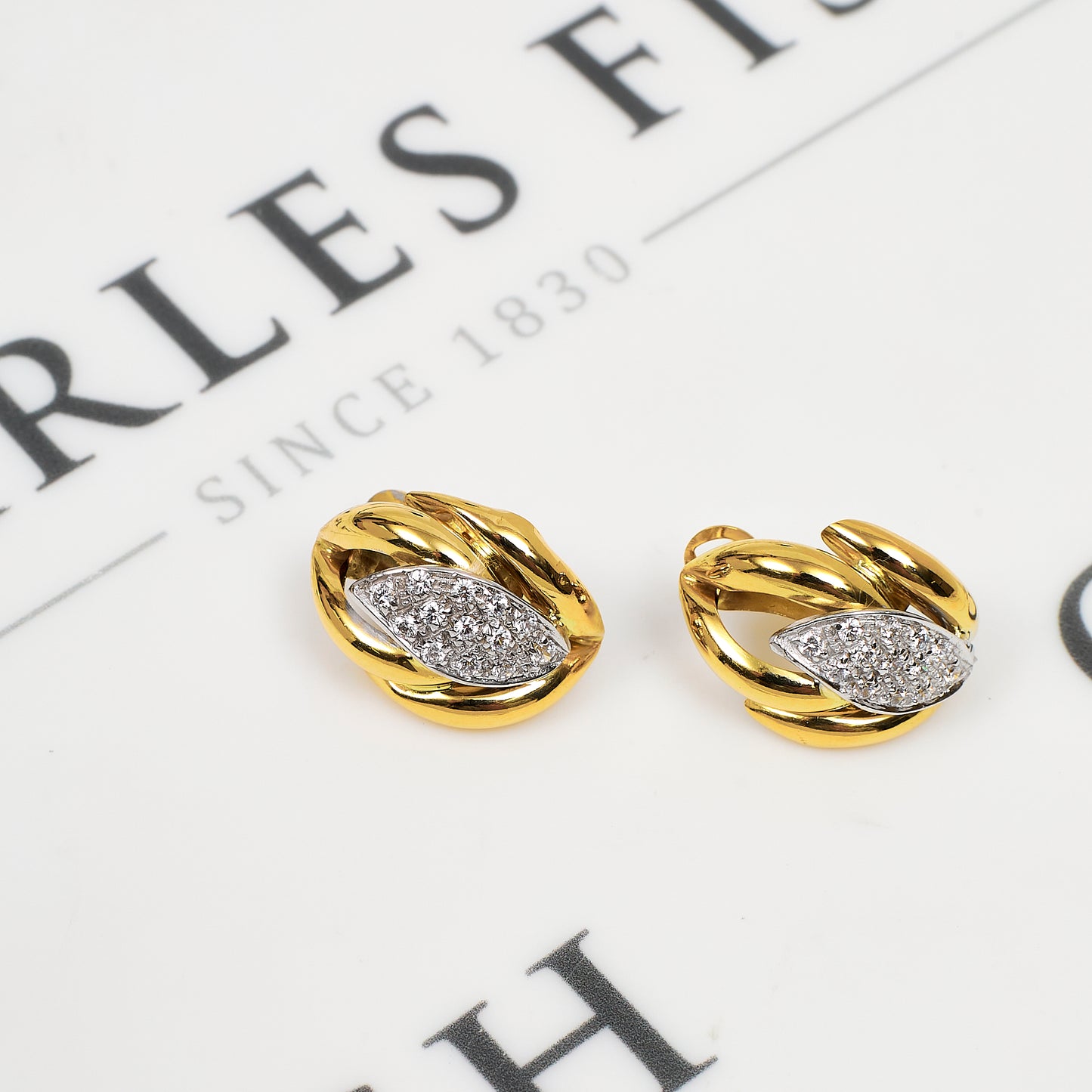 Pre-Owned 18ct Gold CZ Marquise Shape Earrings