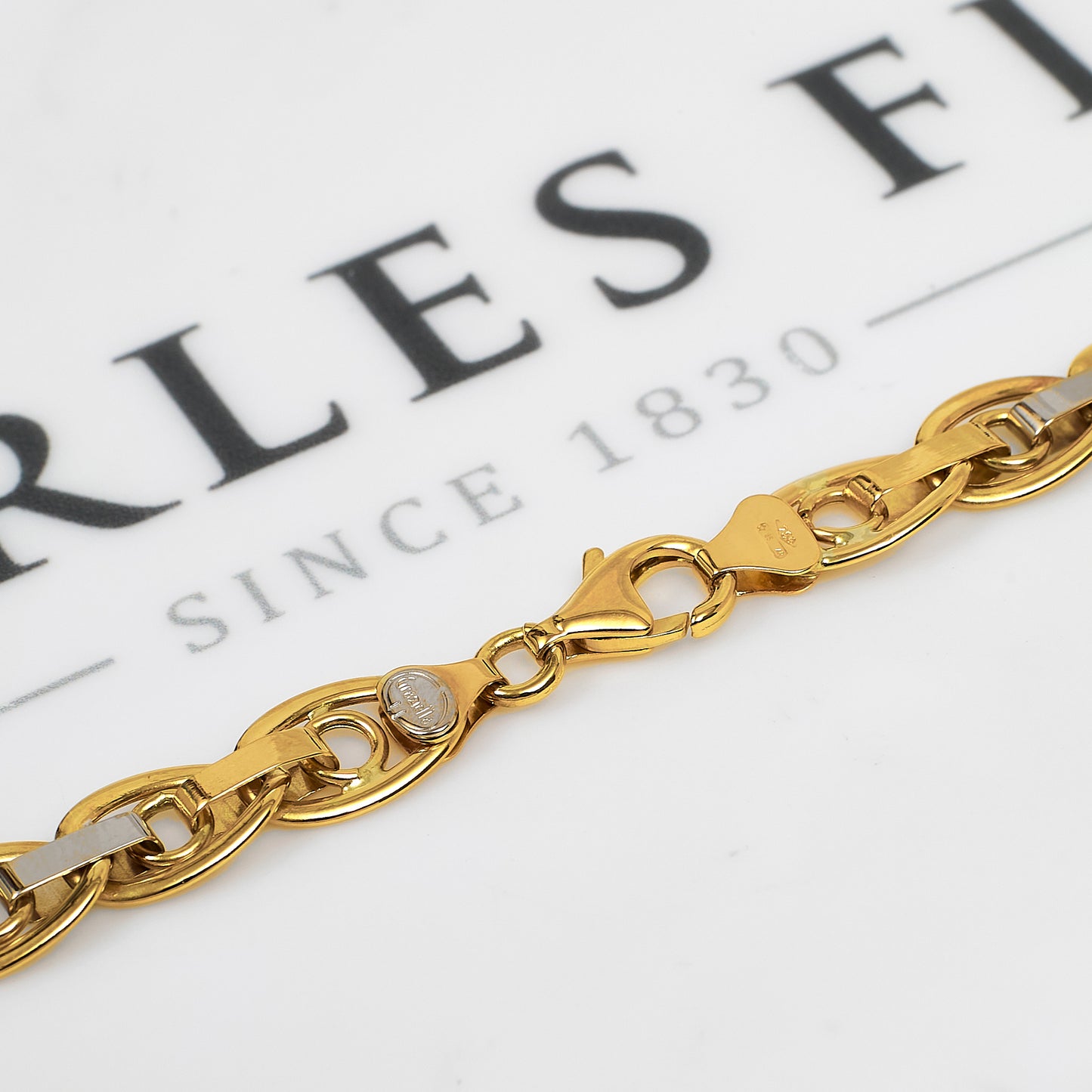 Pre-Owned 18ct Gold 2 Tone Flat Mixed Link Necklace 16 Inch