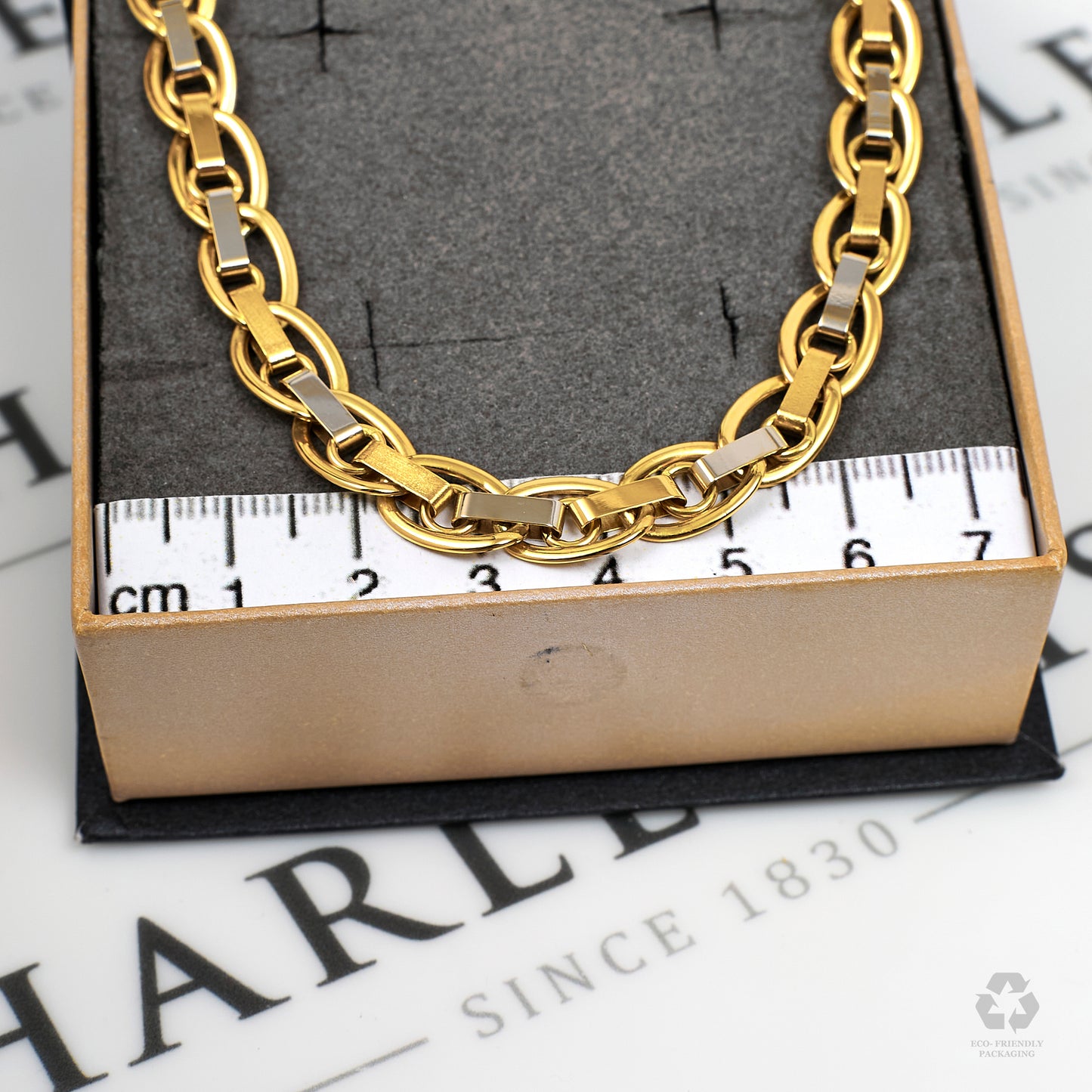 Pre-Owned 18ct Gold 2 Tone Flat Mixed Link Necklace 16 Inch
