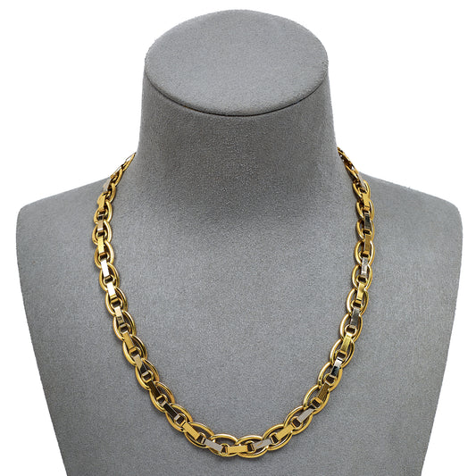 Pre-Owned 18ct Gold 2 Tone Flat Mixed Link Necklace 16 Inch