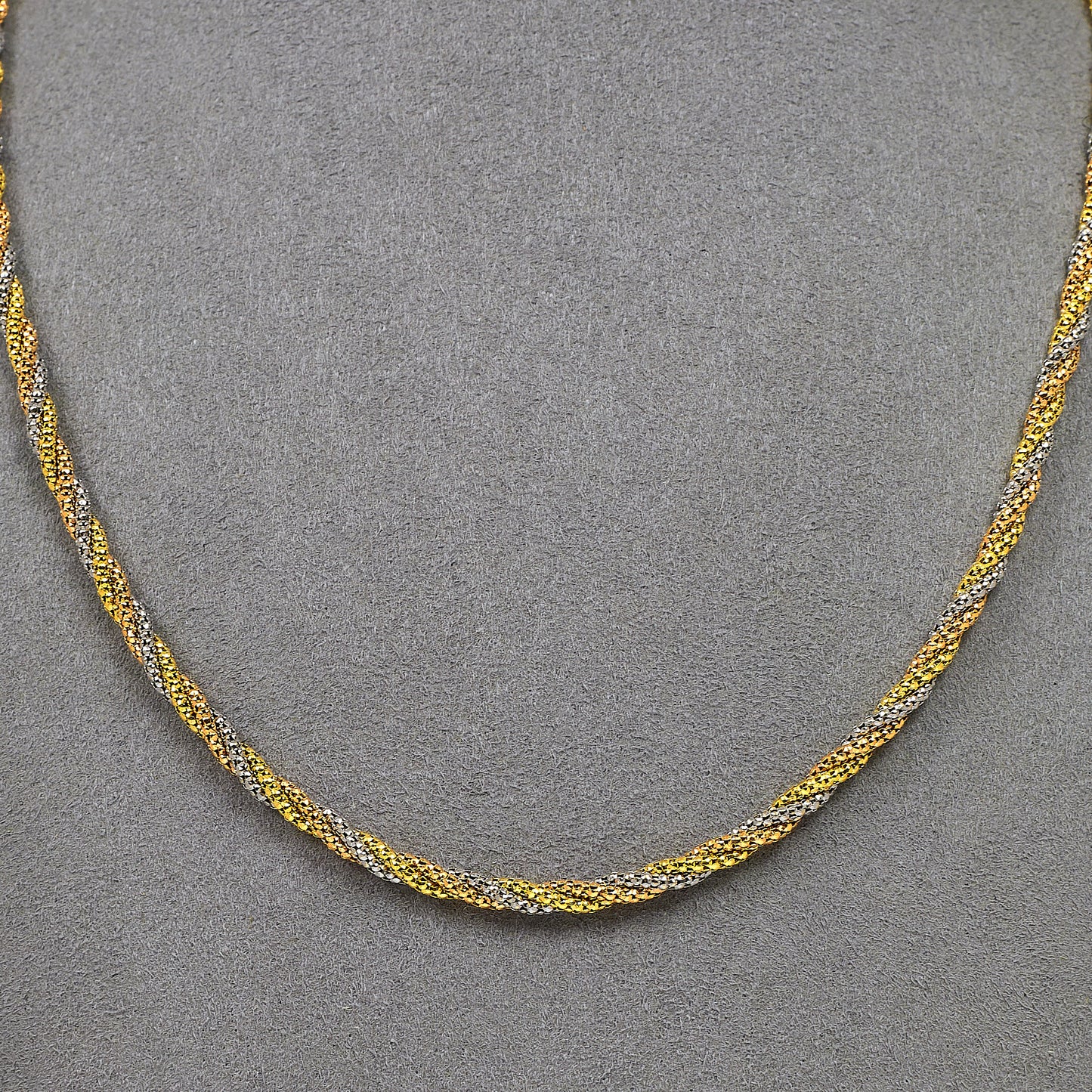 Pre-Owned 18ct Gold Tricolor Popcorn Twist Necklace 18 Inch