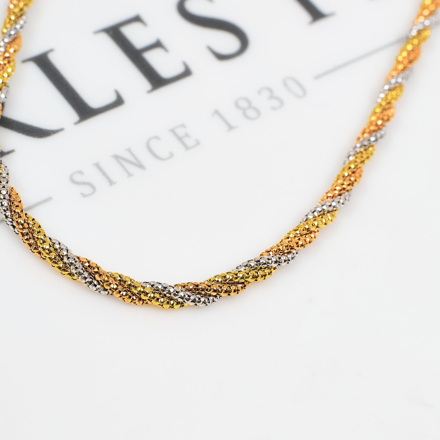 Pre-Owned 18ct Gold Tricolor Popcorn Twist Necklace 18 Inch