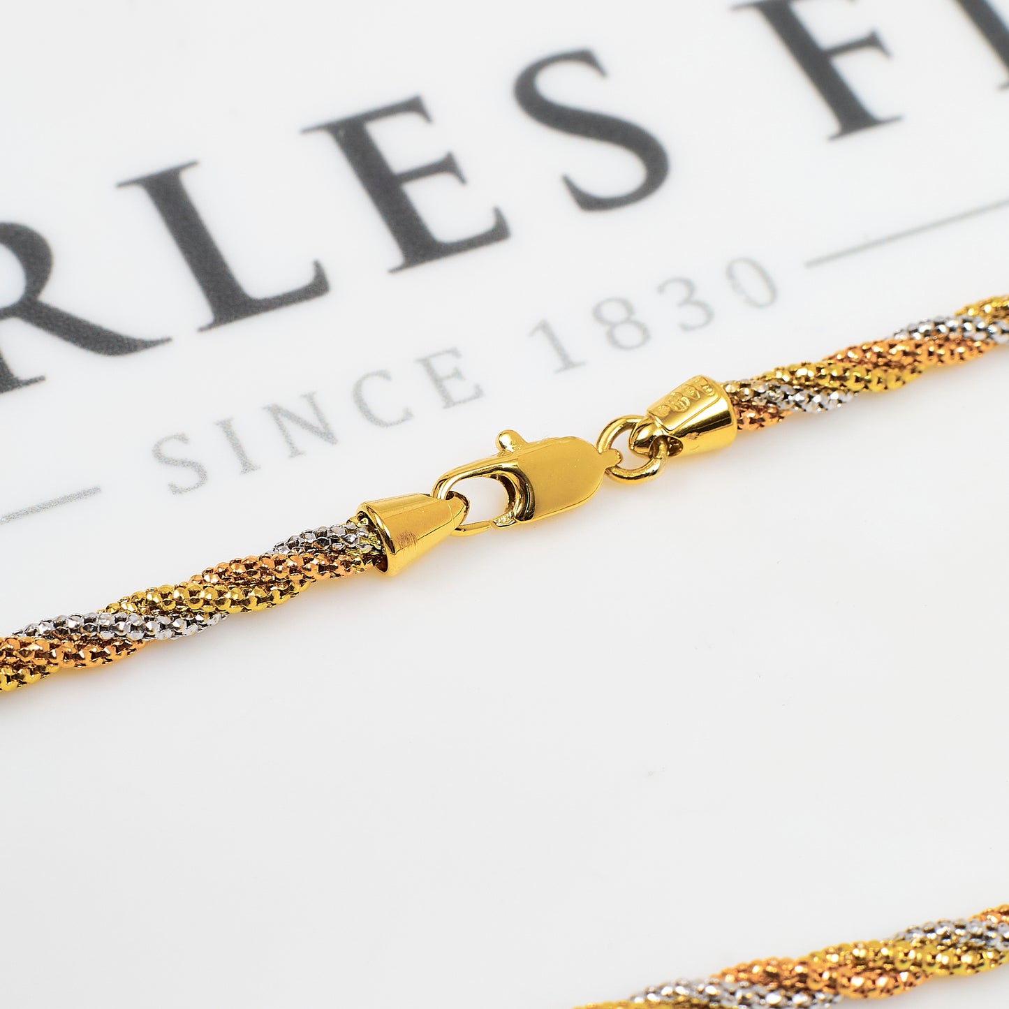 Pre-Owned 18ct Gold Tricolor Popcorn Twist Necklace 18 Inch