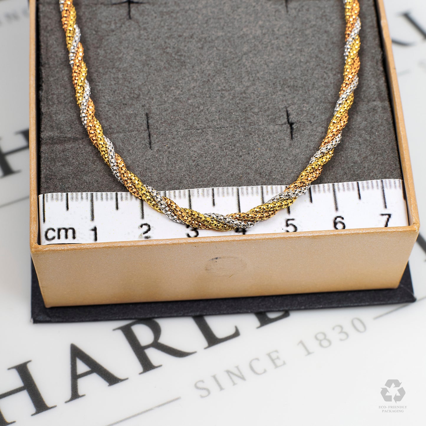 Pre-Owned 18ct Gold Tricolor Popcorn Twist Necklace 18 Inch
