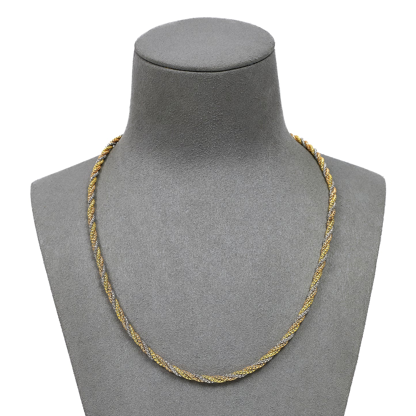 Pre-Owned 18ct Gold Tricolor Popcorn Twist Necklace 18 Inch