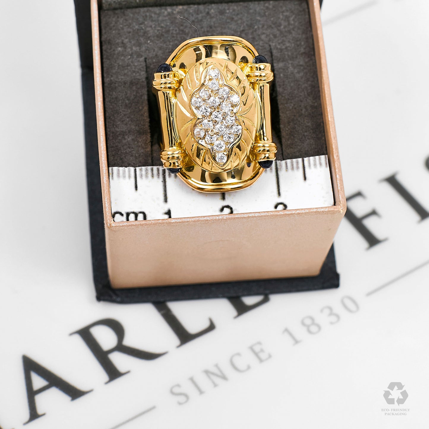 Pre-Owned 18ct Gold CZ Open Back Statement Ring Size R