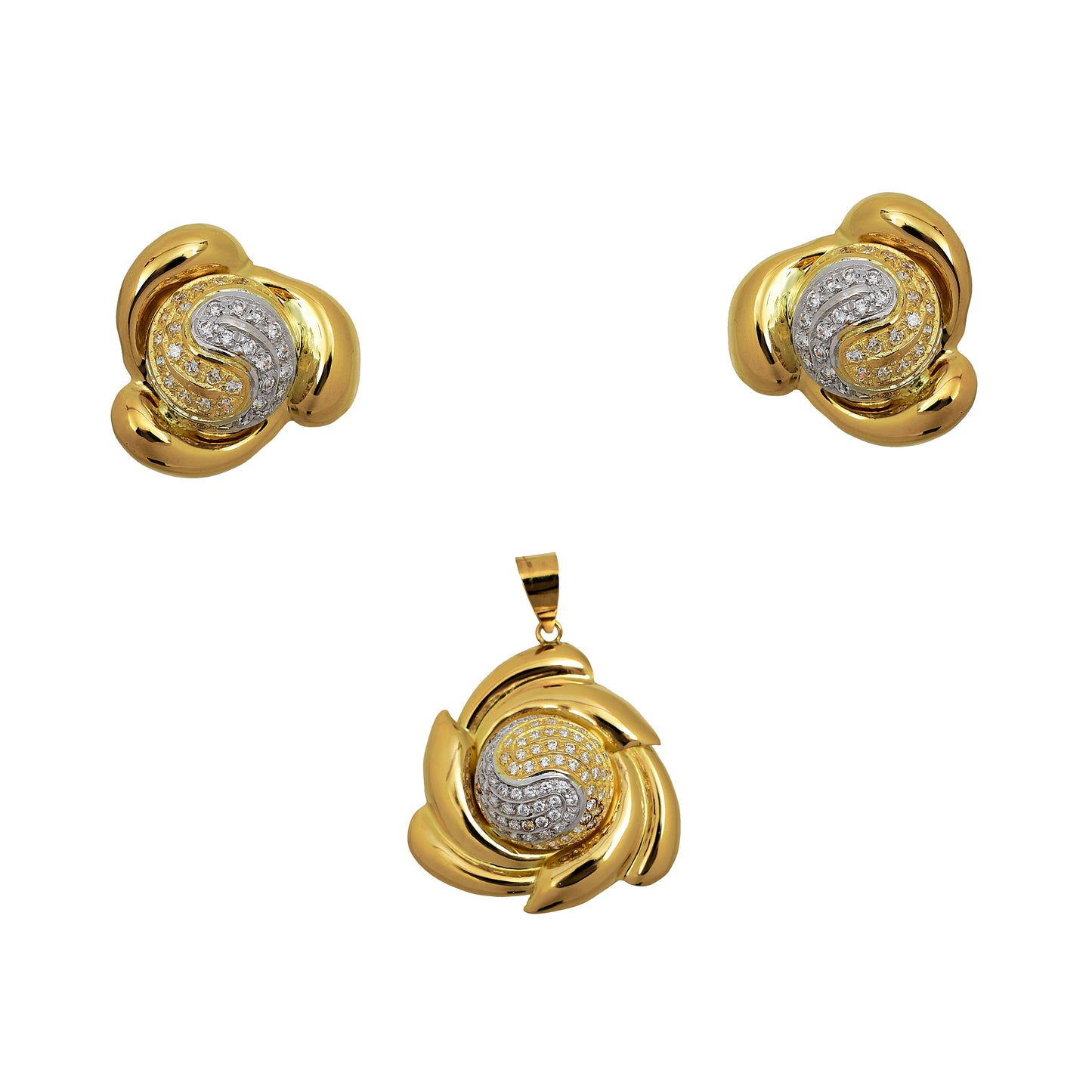 Pre-Owned 18ct Gold CZ Swirl Design Pendant & Earrings SET