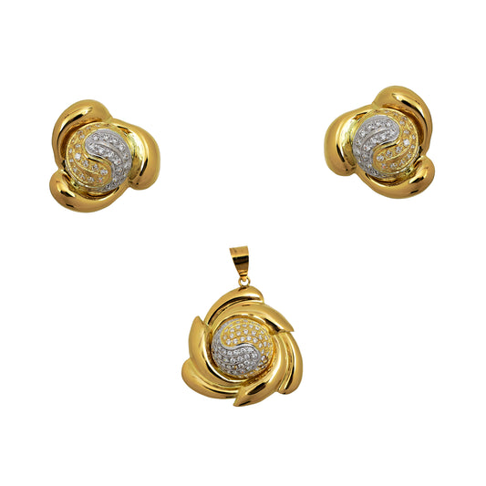 Pre-Owned 18ct Gold CZ Swirl Design Pendant & Earrings SET