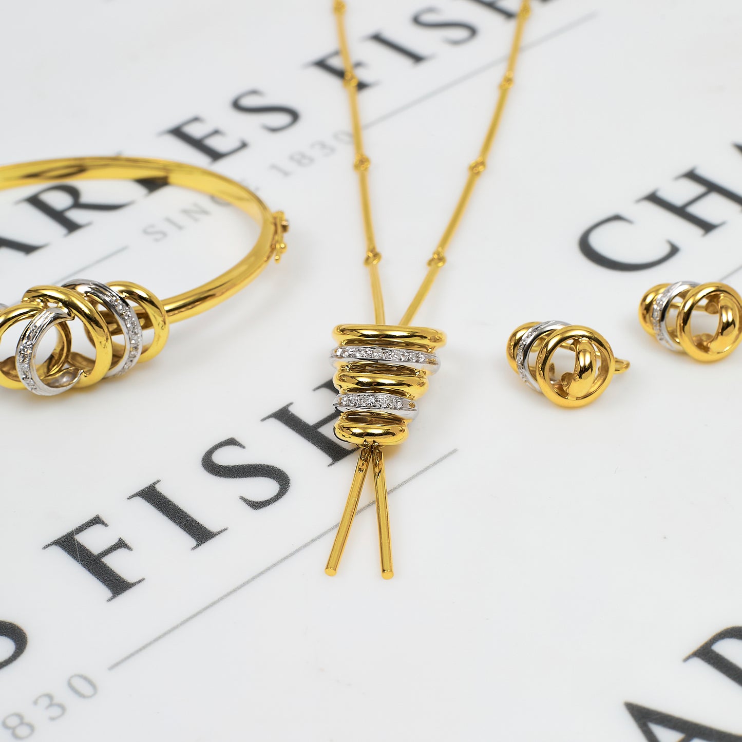 Pre-Owned 18ct Gold 2 Tone CZ Circle Design Jewellery SET