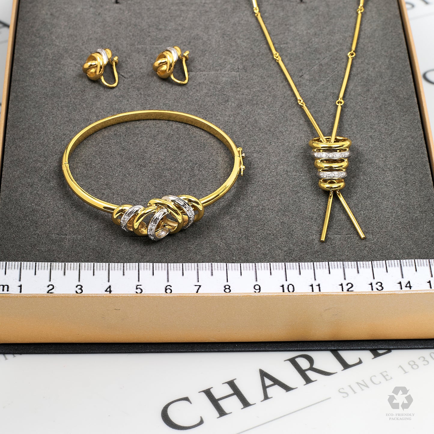 Pre-Owned 18ct Gold 2 Tone CZ Circle Design Jewellery SET