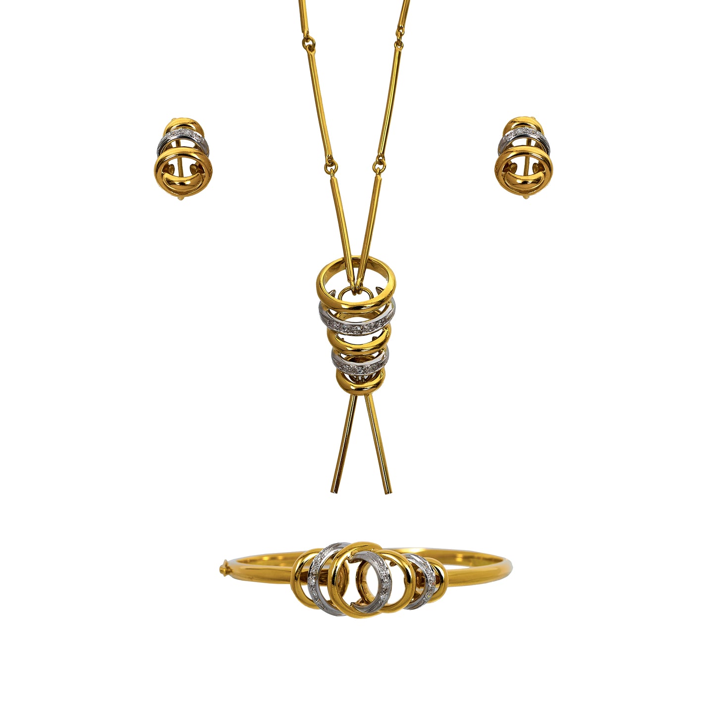 Pre-Owned 18ct Gold 2 Tone CZ Circle Design Jewellery SET
