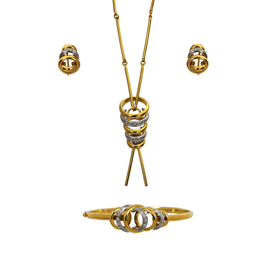 Pre-Owned 18ct Gold 2 Tone CZ Circle Design Jewellery SET