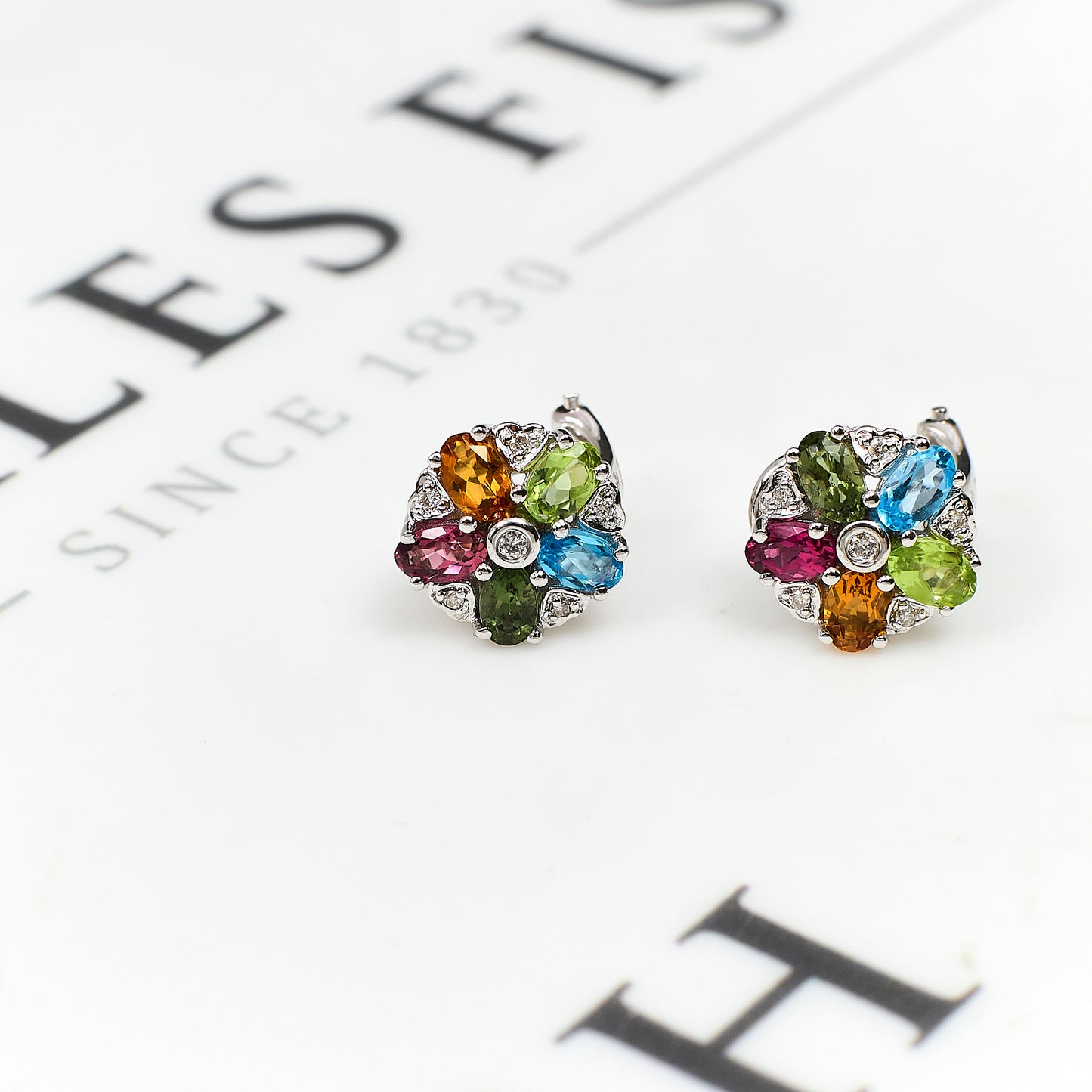 Pre-Owned 14ct White Gold Multi Gemstone Stud Earrings