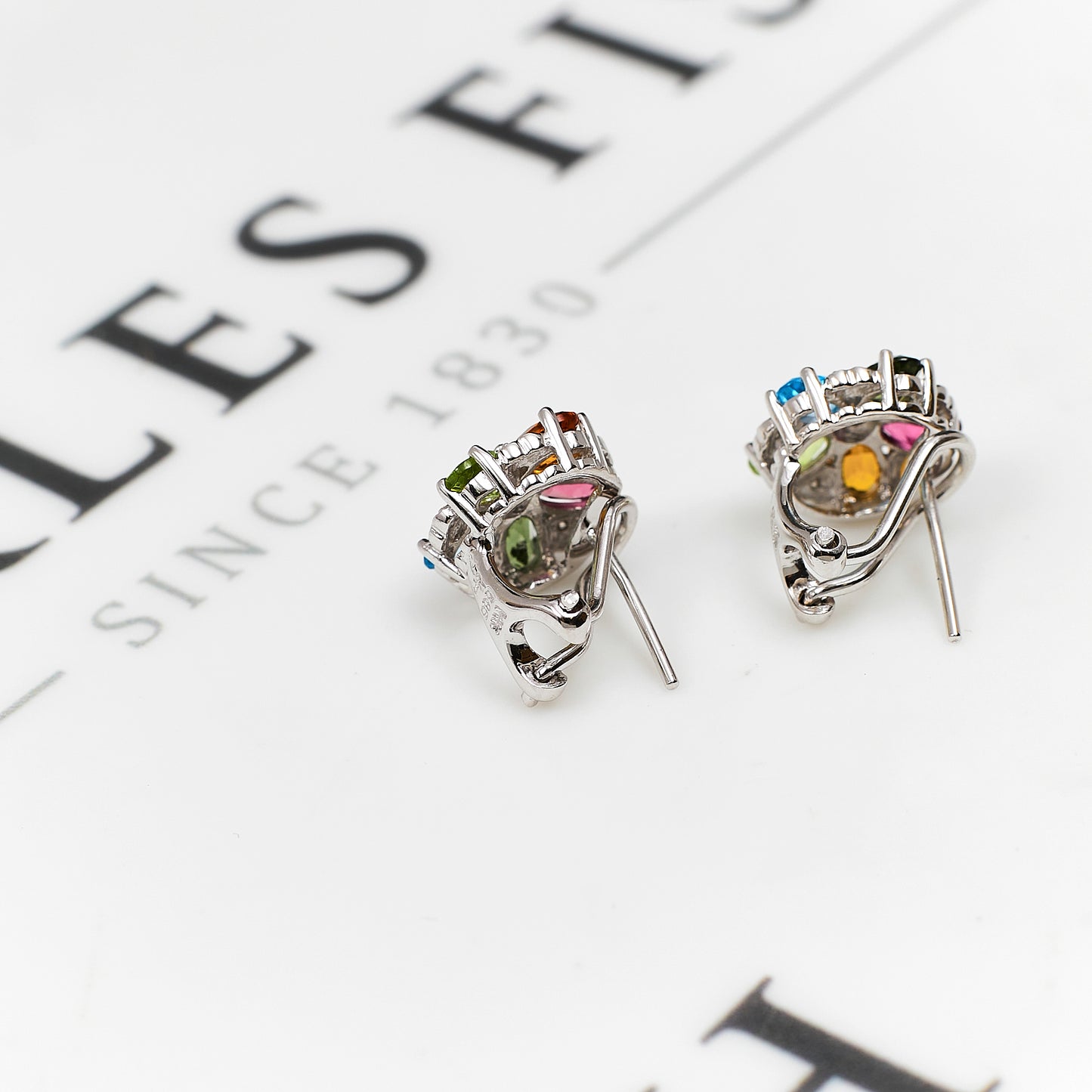 Pre-Owned 14ct White Gold Multi Gemstone Stud Earrings