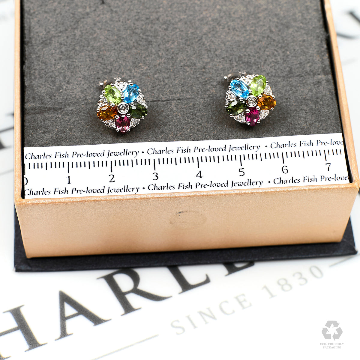 Pre-Owned 14ct White Gold Multi Gemstone Stud Earrings