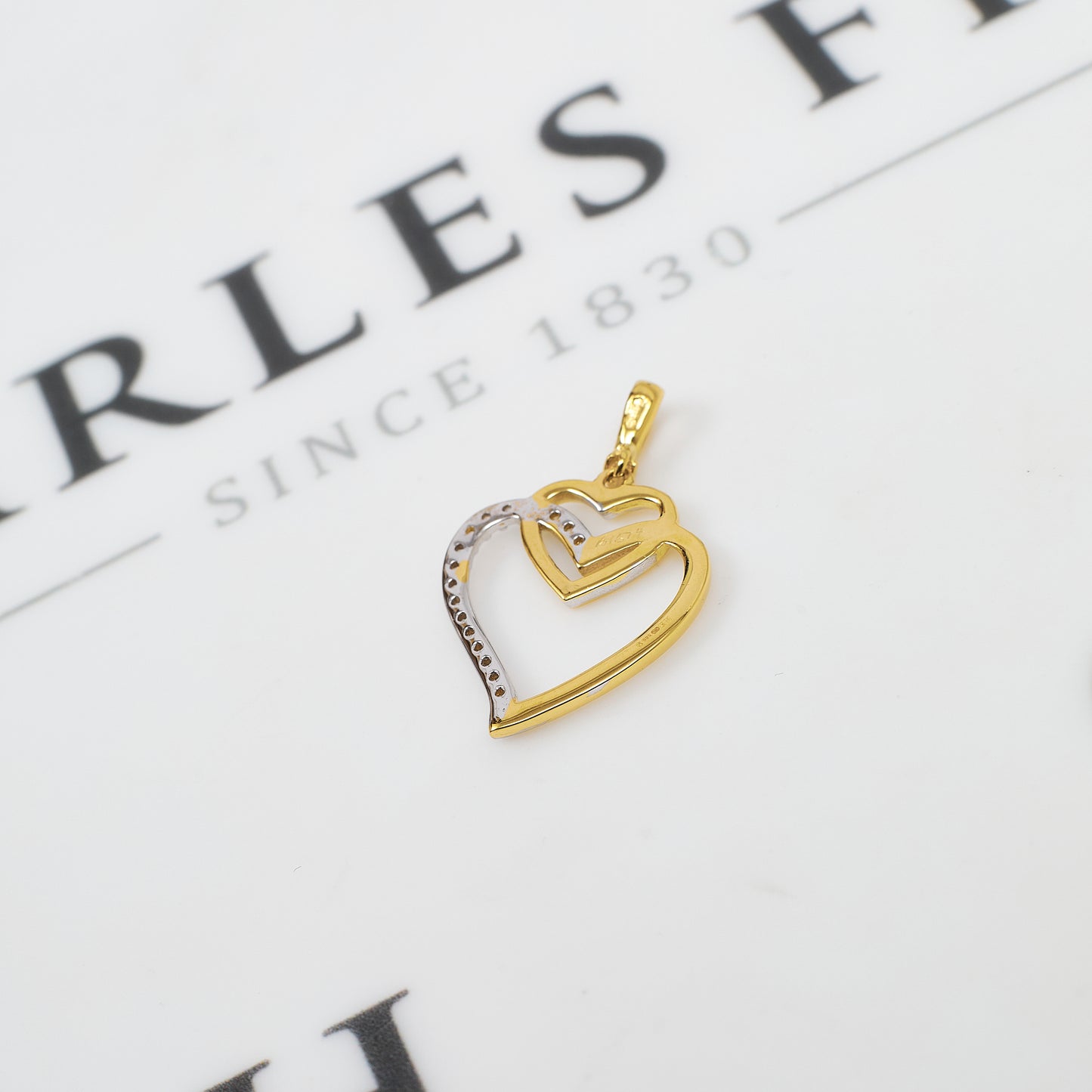 Pre-Owned 14ct Gold CZ Double Heart Pendant