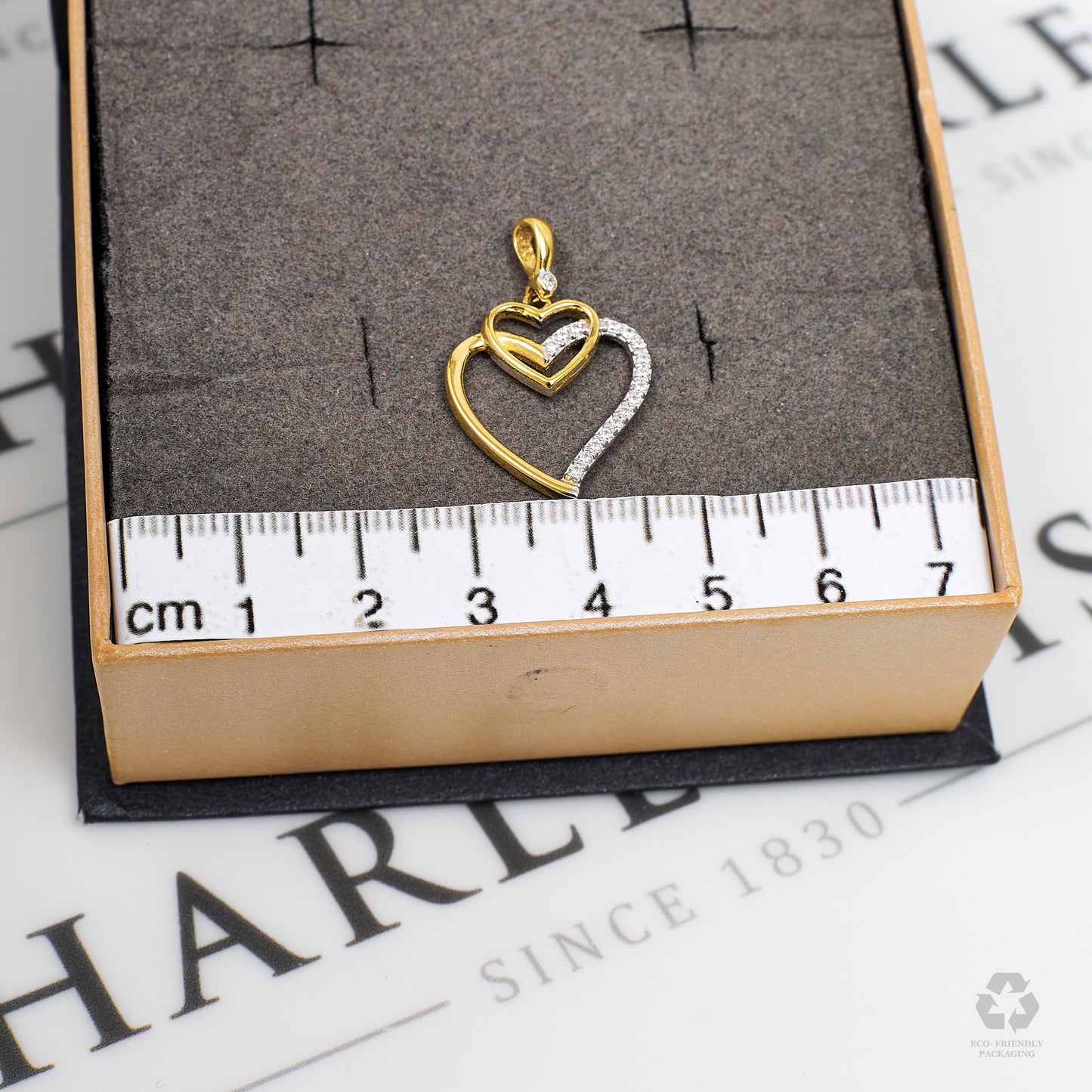 Pre-Owned 14ct Gold CZ Double Heart Pendant
