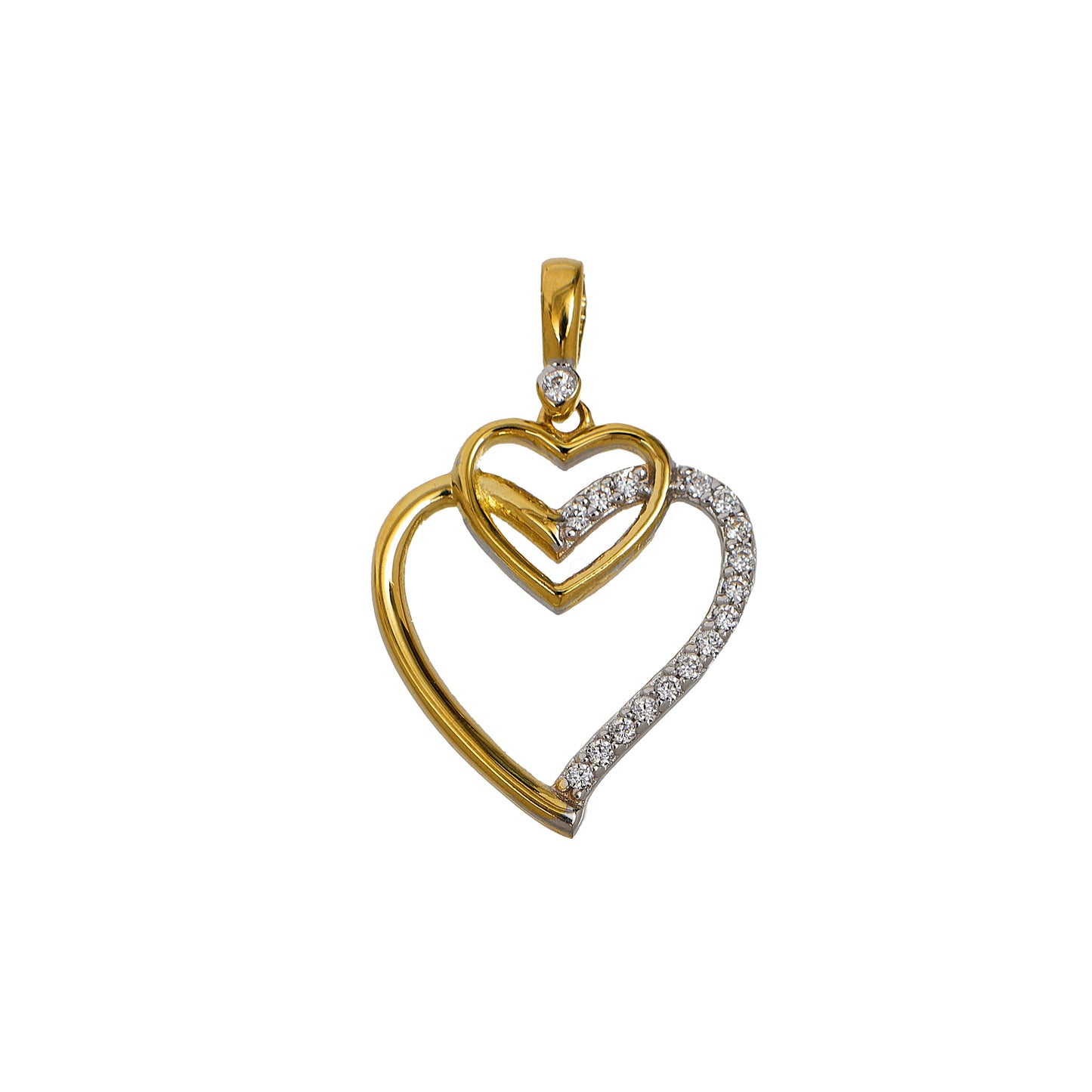 Pre-Owned 14ct Gold CZ Double Heart Pendant