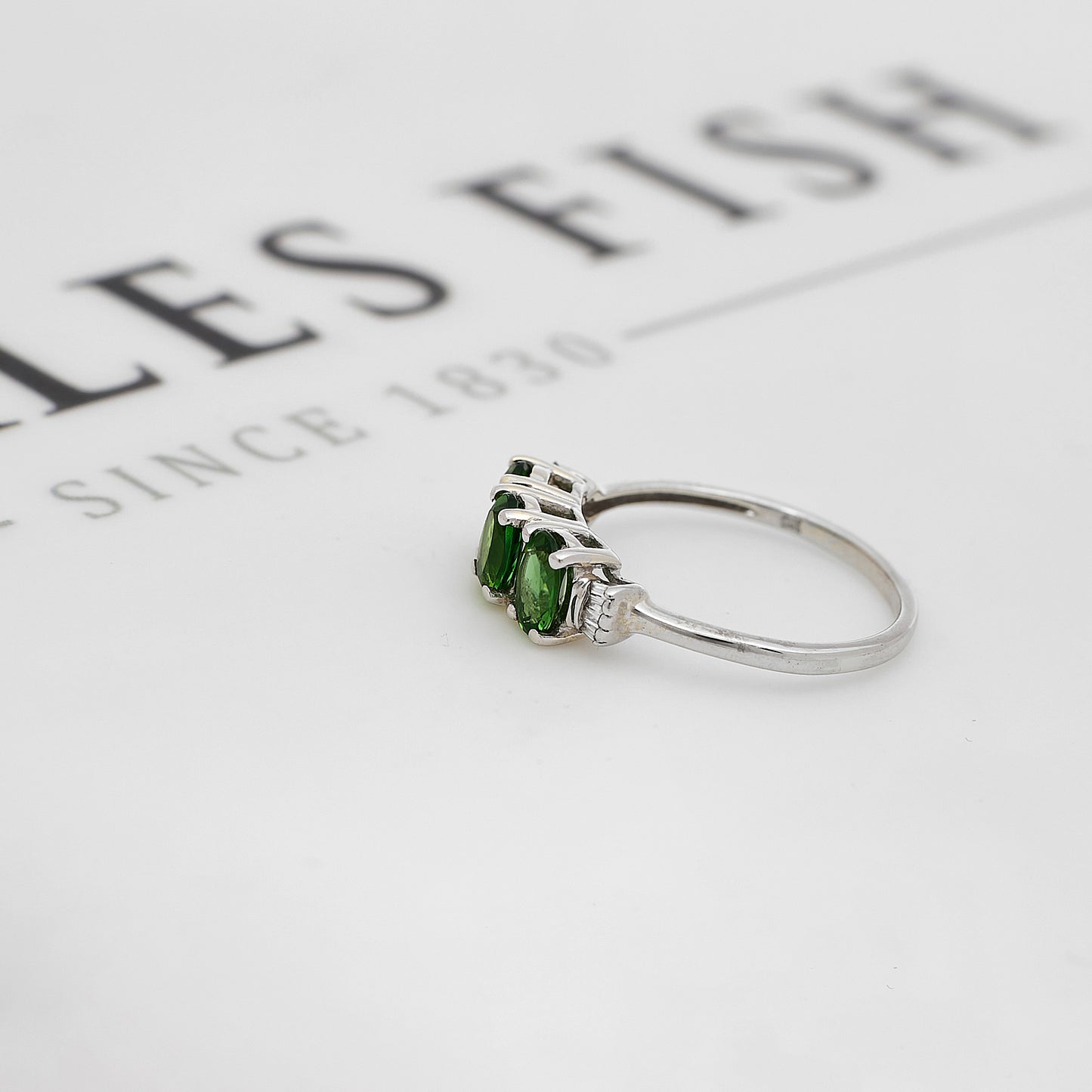 Pre-Owned 9ct White Gold Tourmaline & Diamond Ring Size N.5