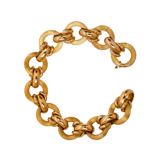 Pre-Owned 18ct Gold Round & Oval Link Bracelet 9 Inch