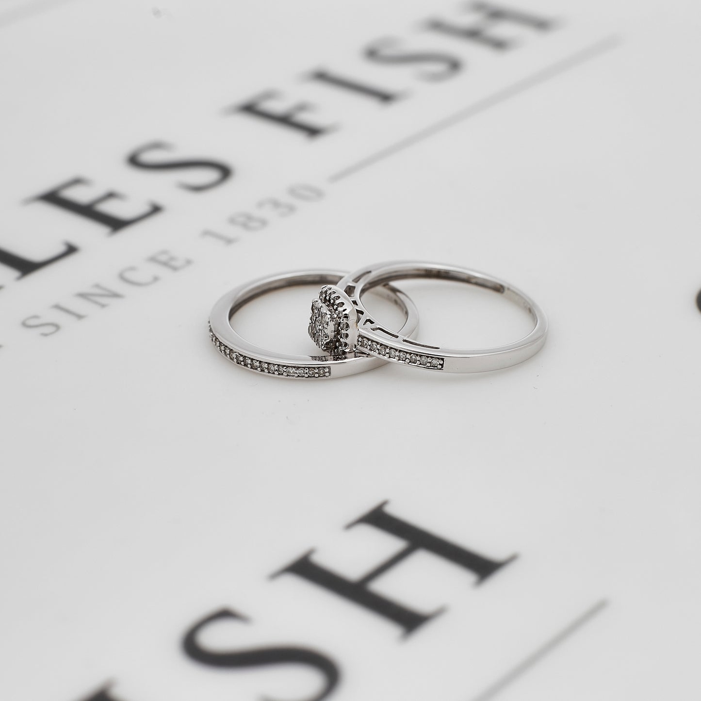 Pre-Owned 9ct White Gold Diamond Wedding Ring SET Size M