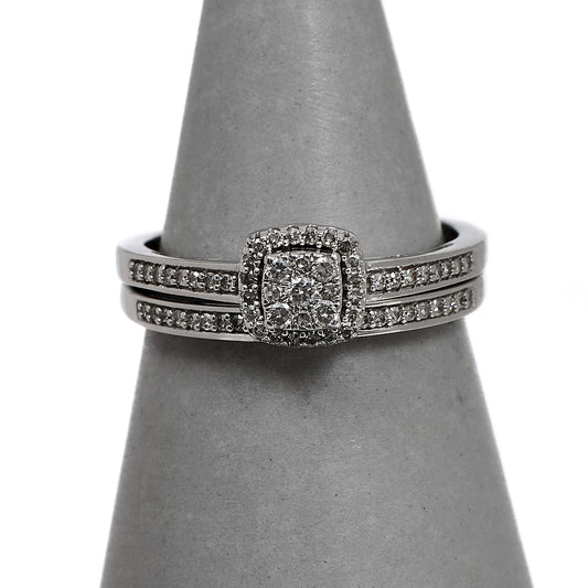 Pre-Owned 9ct White Gold Diamond Wedding Ring SET Size M