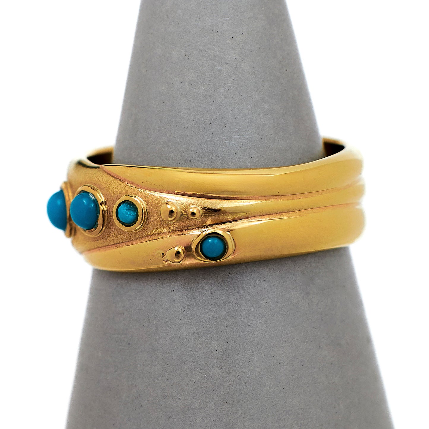 Pre-Owned 9ct Gold 4 Turquoise Band Ring Size Q