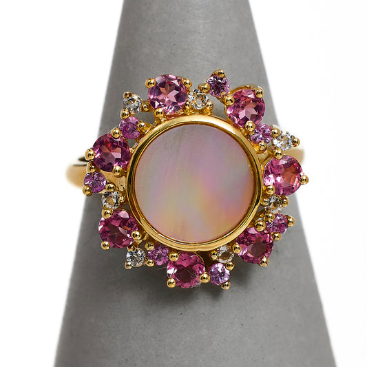 Pre-Owned 9ct Gold Mother Of Pearl & Multi Gemstone Ring