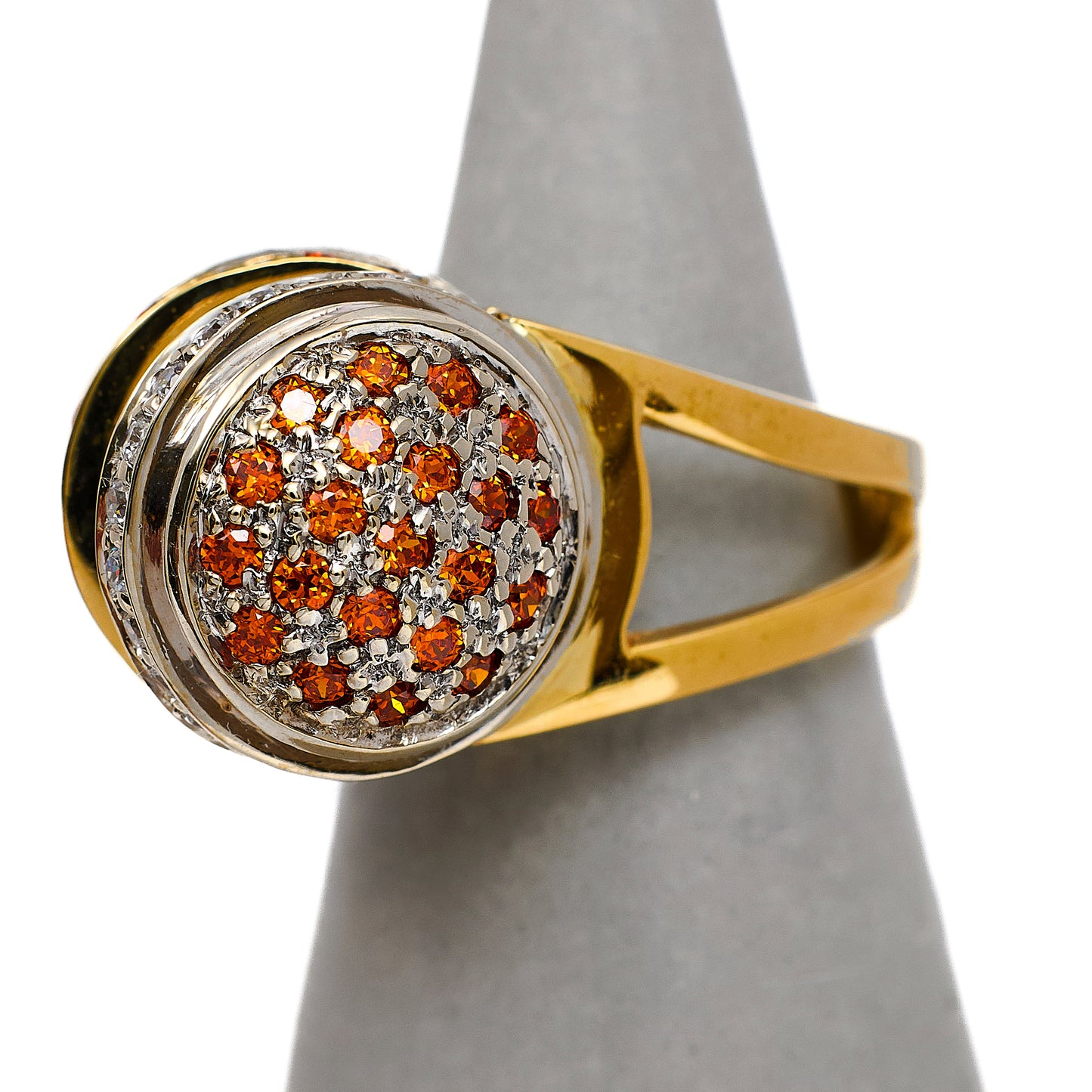 Pre-Owned 14ct Gold White & Orange CZ Circle Design Ring