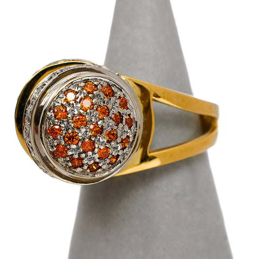 Pre-Owned 14ct Gold White & Orange CZ Circle Design Ring