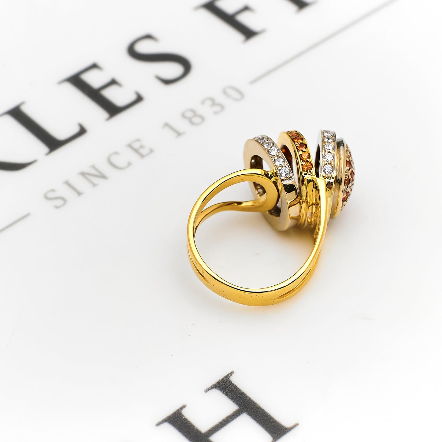 Pre-Owned 14ct Gold White & Orange CZ Circle Design Ring