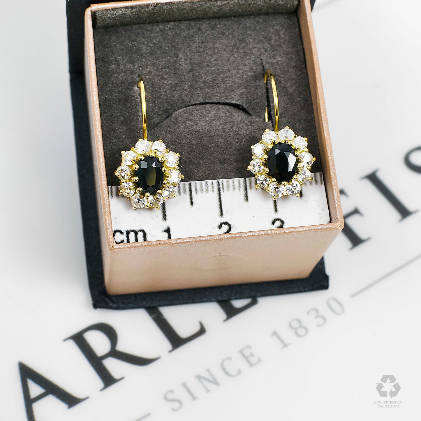 Pre-Owned 14ct Gold Sapphire CZ Cluster Drop Earrings