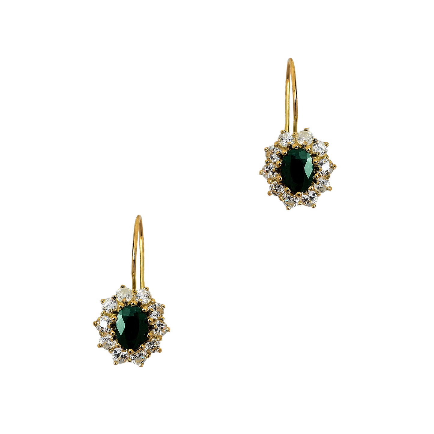 Pre-Owned 14ct Gold Sapphire CZ Cluster Drop Earrings