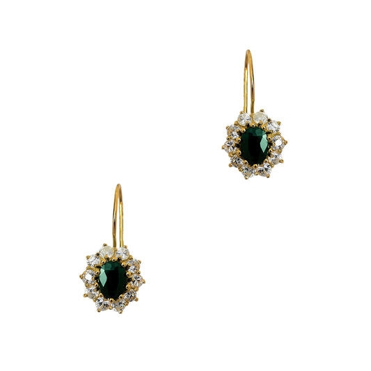 Pre-Owned 14ct Gold Sapphire CZ Cluster Drop Earrings