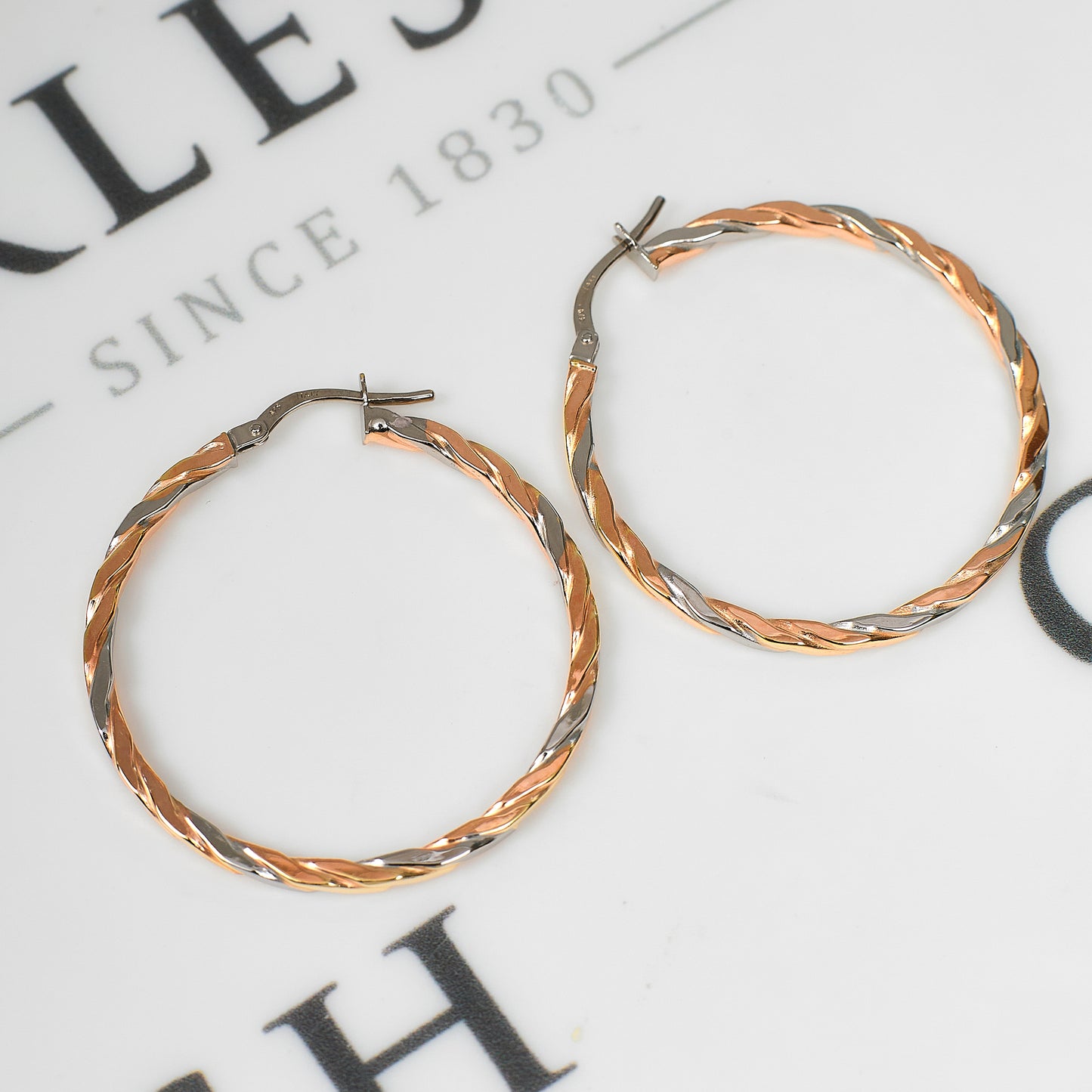 Pre-Owned 9ct Gold 2 Tone Twist Creole Hoop Earrings