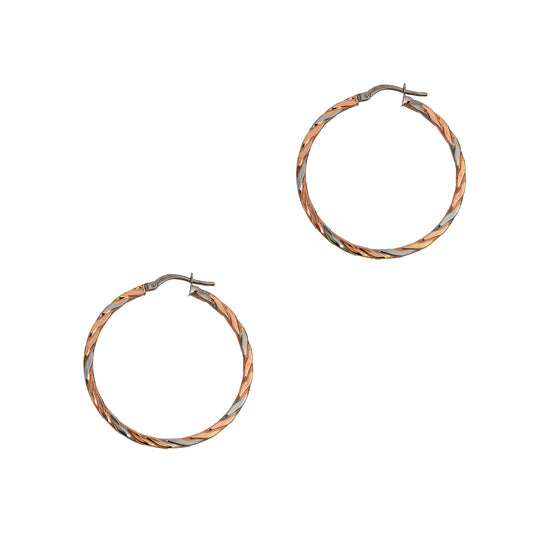 Pre-Owned 9ct Gold 2 Tone Twist Creole Hoop Earrings