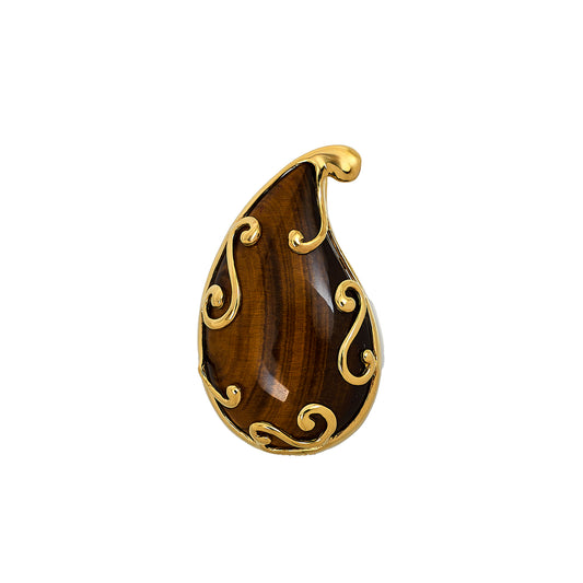 Pre-Owned 9ct Gold Tear Drop Tigers Eye Pendant