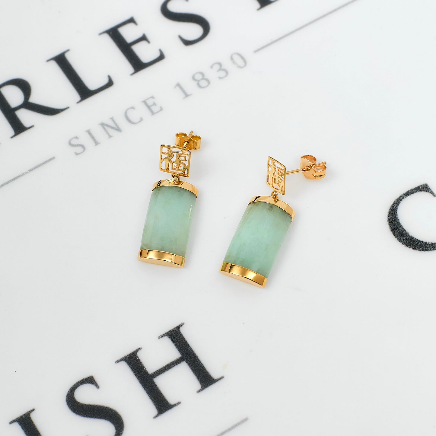 Pre-Owned 9ct Gold Jade Drop Earrings