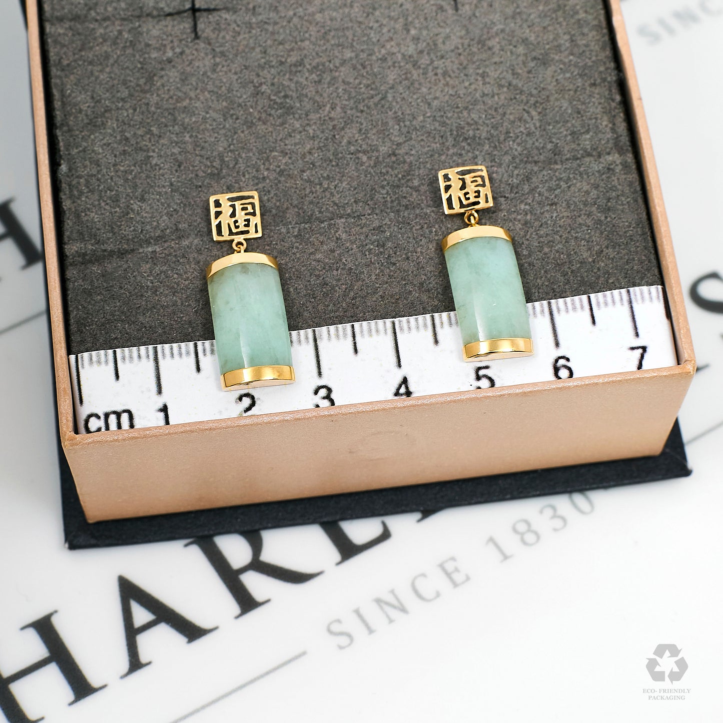 Pre-Owned 9ct Gold Jade Drop Earrings