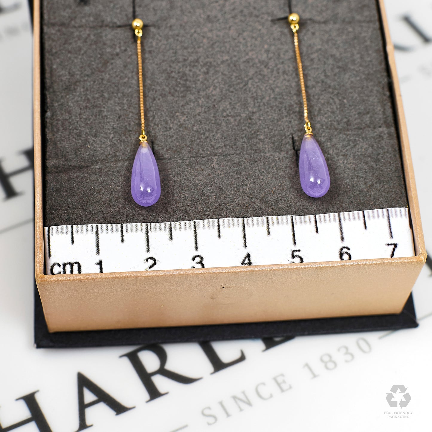 Pre-Owned 9ct Gold Jade Dyed Purple Drop Earrings