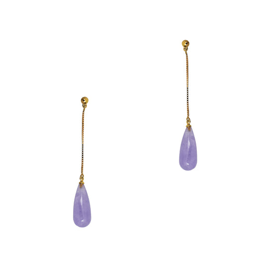 Pre-Owned 9ct Gold Jade Dyed Purple Drop Earrings