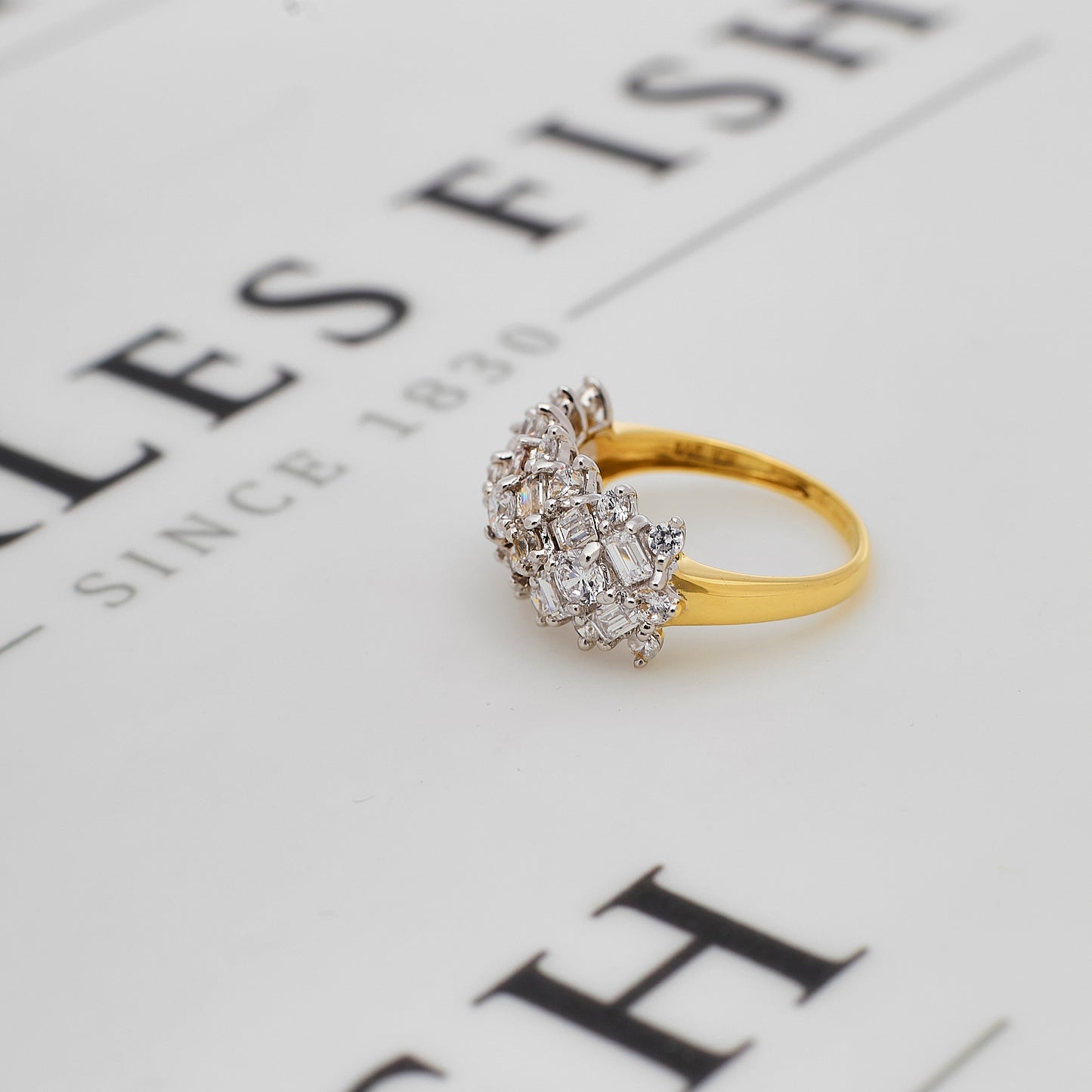 Pre-Owned 14ct Gold 3 Row CZ Ring Size N