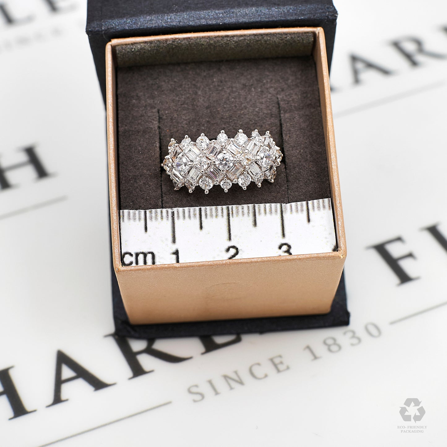 Pre-Owned 14ct Gold 3 Row CZ Ring Size N