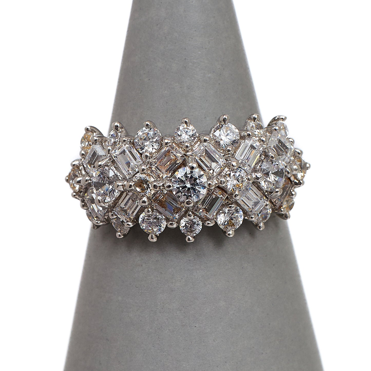 Pre-Owned 14ct Gold 3 Row CZ Ring Size N