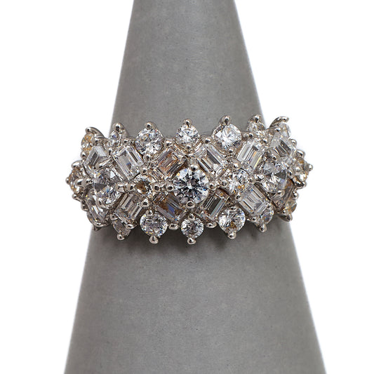 Pre-Owned 14ct Gold 3 Row CZ Ring Size N