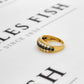 Pre-Owned 14ct Gold 3 Row Black & White CZ Ring Size M